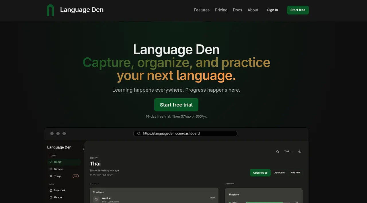 Screenshot of Language Den